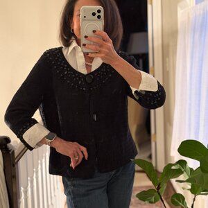 Ruby Rd black beaded embellished button front jacket 3/4 sleeves size M